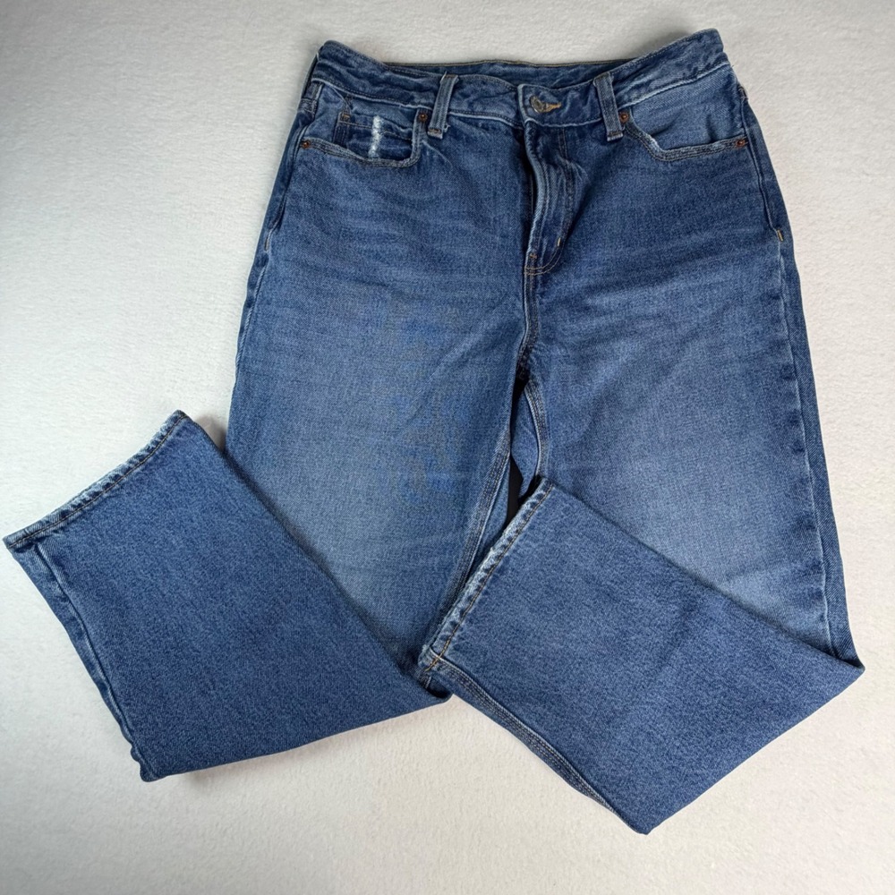 Old Navy Womens Medium Wash Straight Leg‎ 100% Cotton Jeans Size 6 Distressed